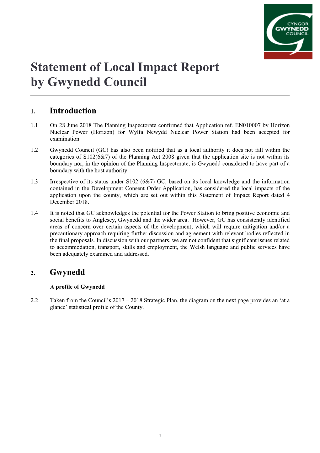 Statement of Local Impact Report by Gwynedd Council