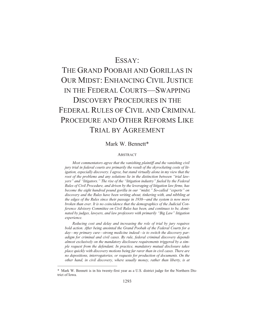 Essay: the Grand Poobah and Gorillas in Our Midst: Enhancing Civil Justice