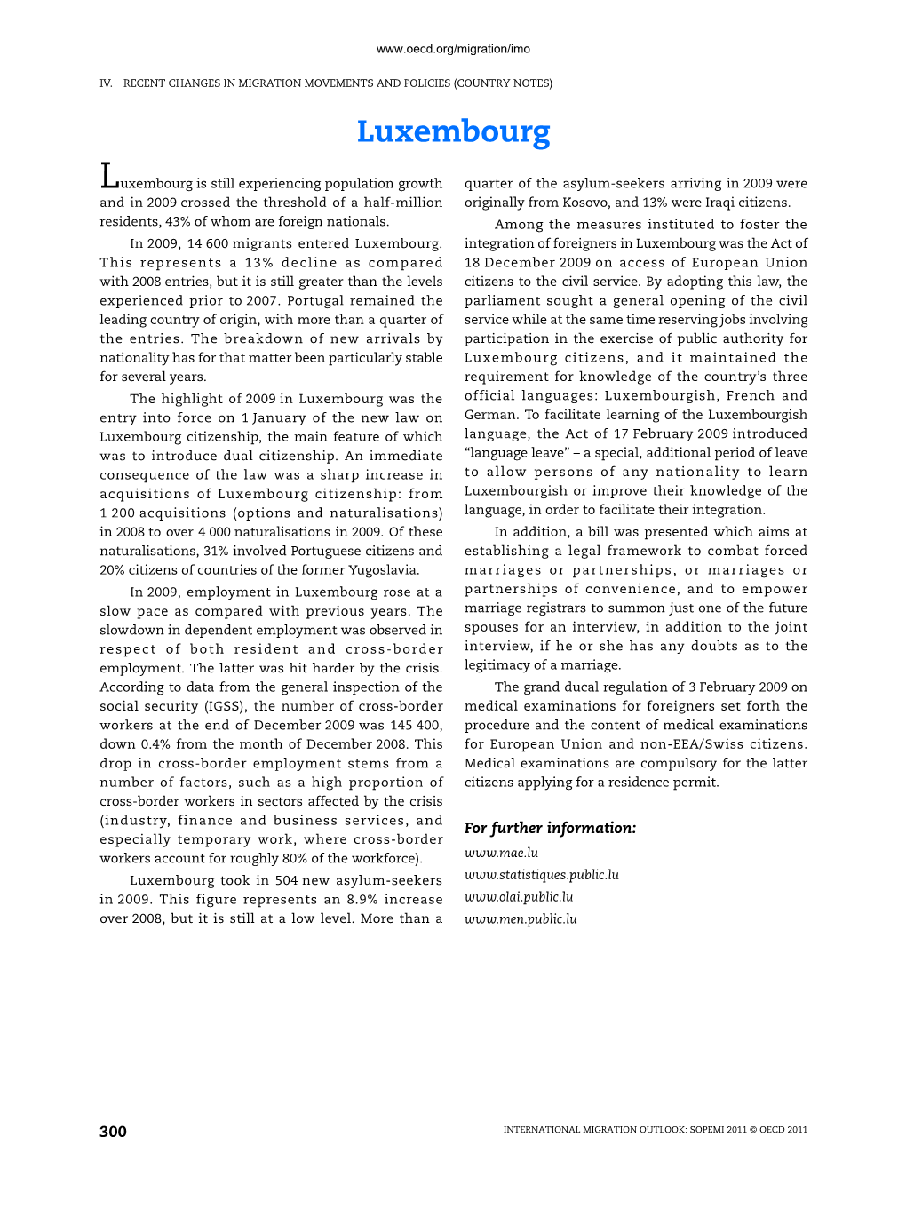 International Migration Outlook 2011: SOPEMI