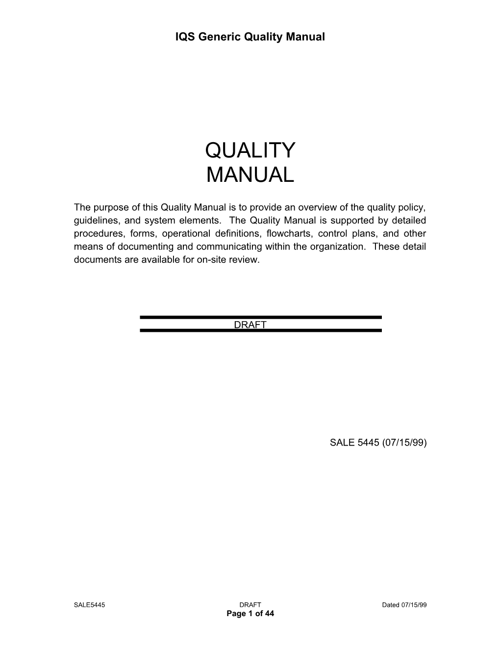 IQS Generic Quality Manual