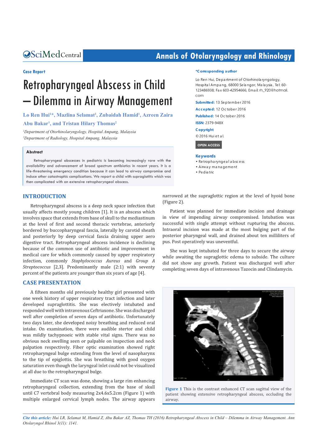 Retropharyngeal Abscess in Child – Dilemma in Airway Management