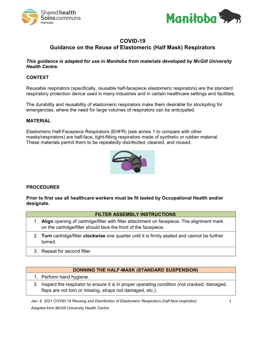 COVID-19 Guidance on the Reuse of Elastomeric (Half Mask) Respirators