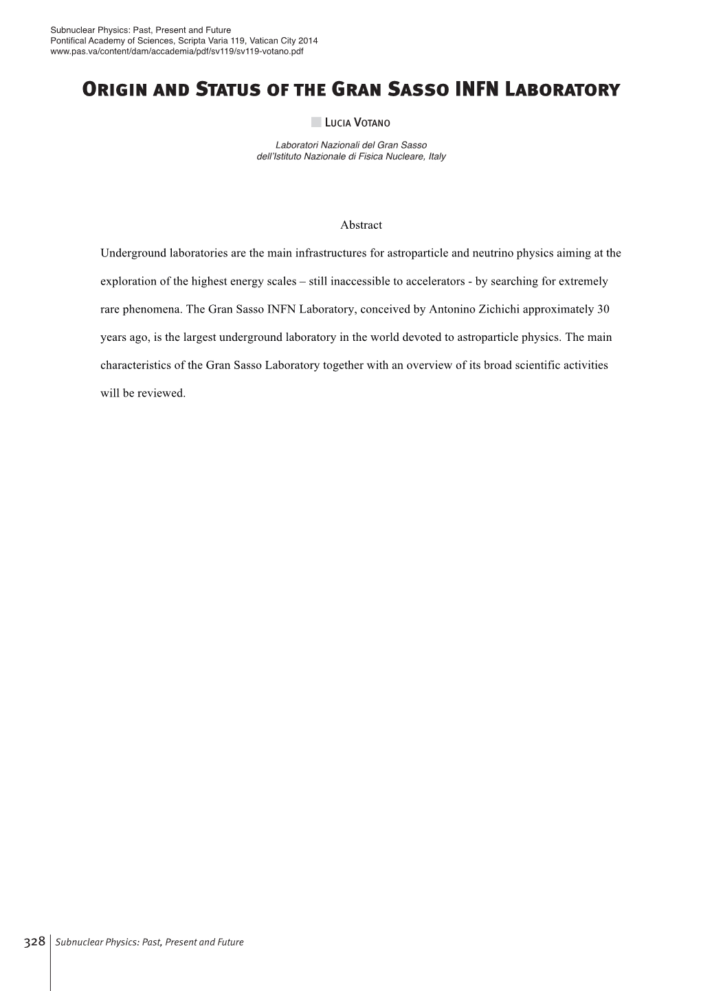 Origin and Status of the Gran Sasso Infn Laboratory