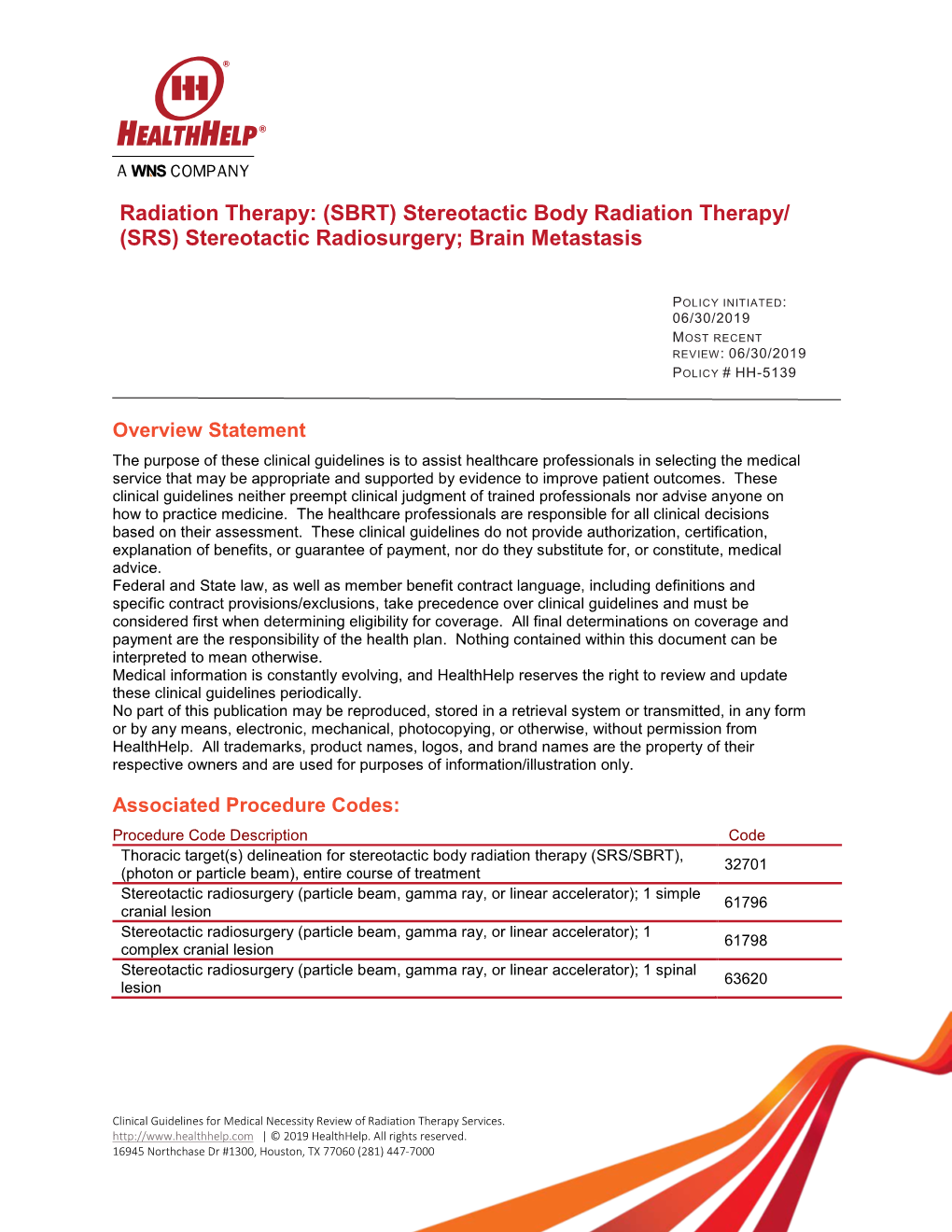 Radiation Therapy: (SBRT) Stereotactic Body Radiation Therapy/ (SRS) Stereotactic Radiosurgery; Brain Metastasis