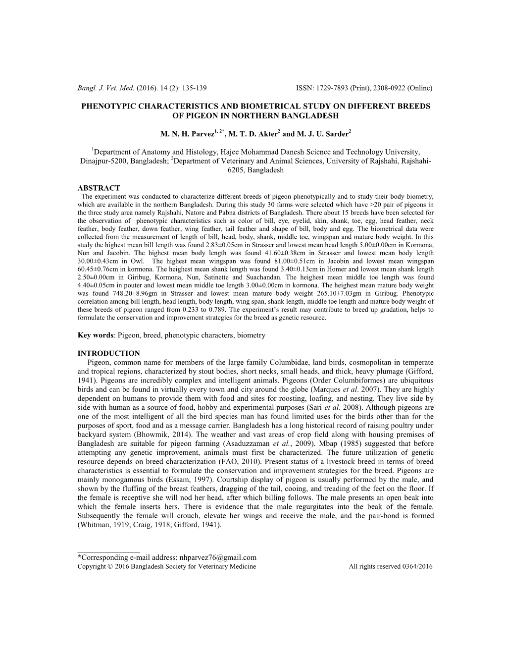 Phenotypic Characteristics and Biometrical Study Of