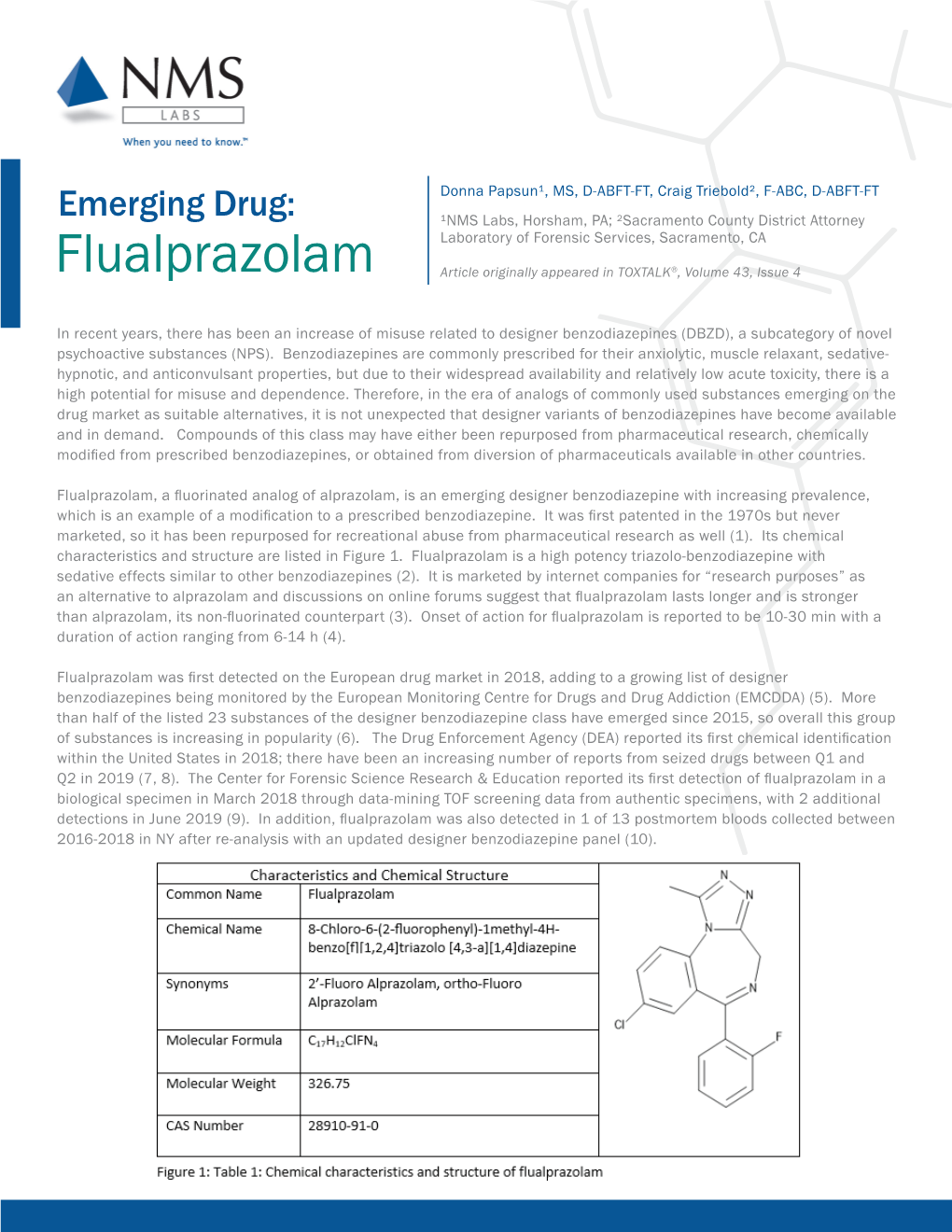 Flualprazolam Article Originally Appeared in TOXTALK®, Volume 43, Issue 4