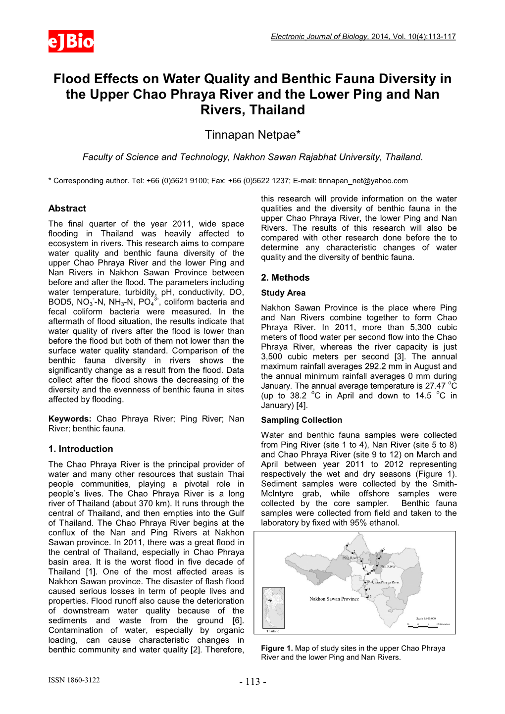 Flood Effects on Water Quality and Benthic Fauna Diversity in the Upper Chao Phraya River and the Lower Ping and Nan Rivers, Thailand