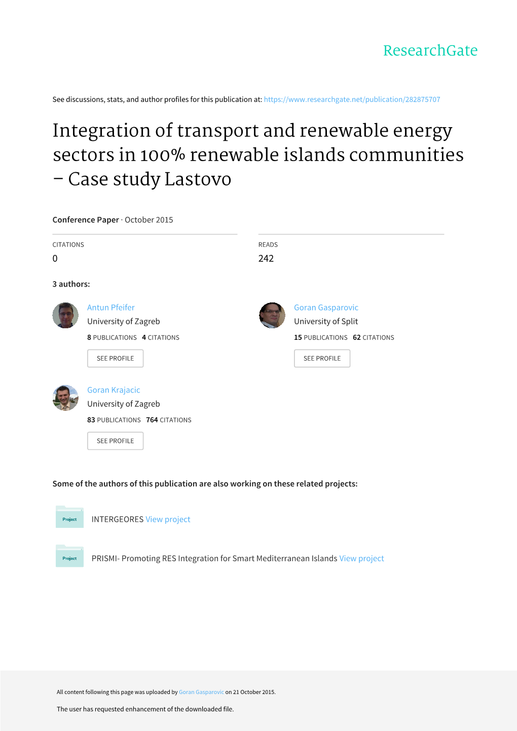 Integration of Transport and Renewable Energy Sectors in 100% Renewable Islands Communities – Case Study Lastovo