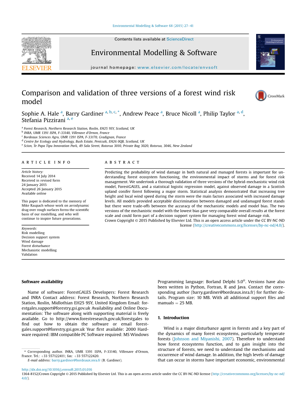 Comparison and Validation of Three Versions of a Forest Wind Risk Model