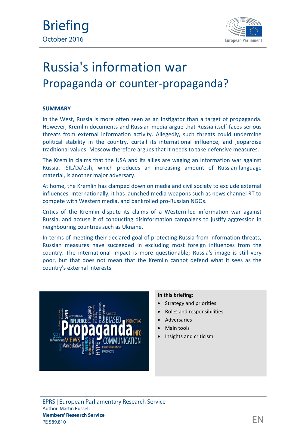 Russia's Information War Propaganda Or Counter-Propaganda?