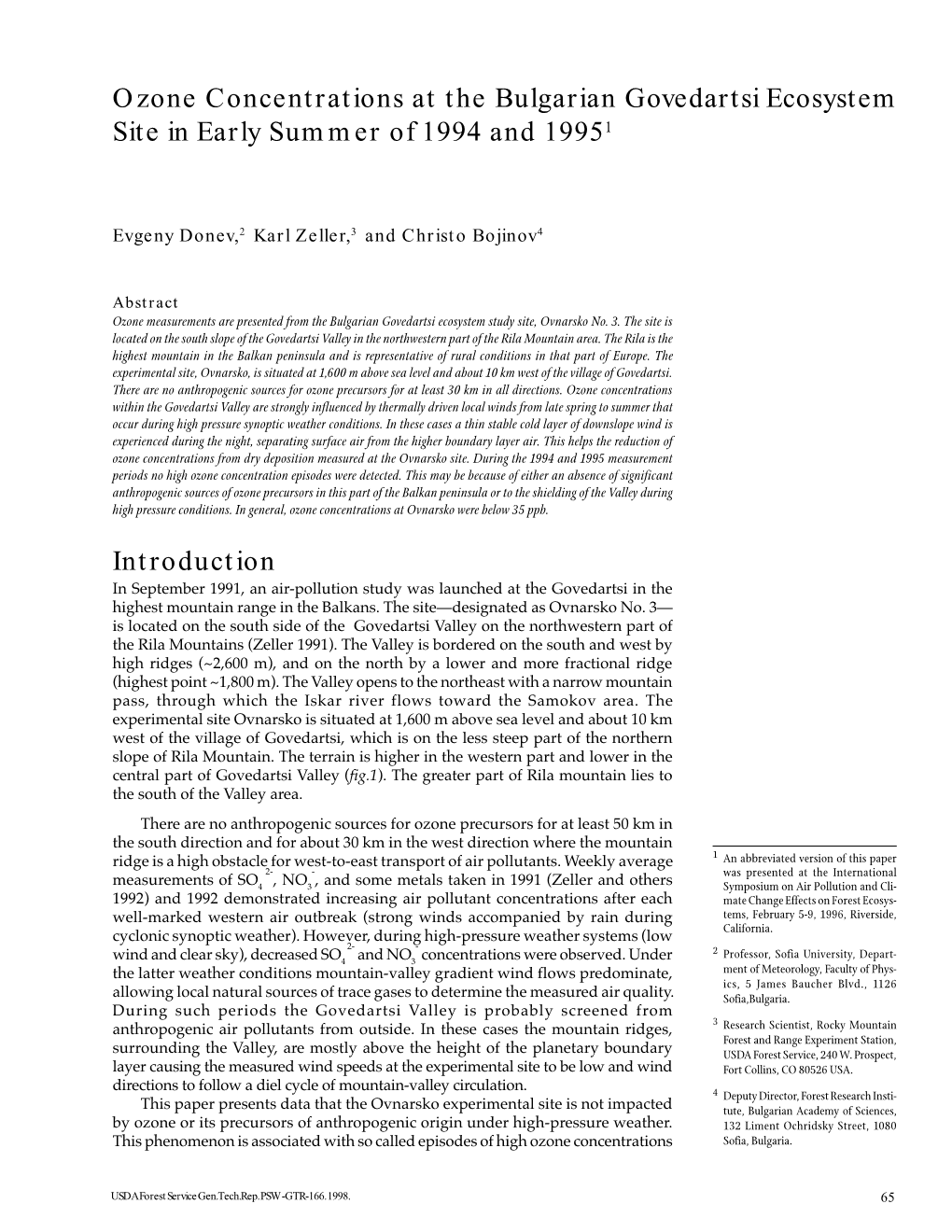 Ozone Concentrations at the Bulgarian Govedartsi Ecosystem Site in Early Summer of 1994 and 19951