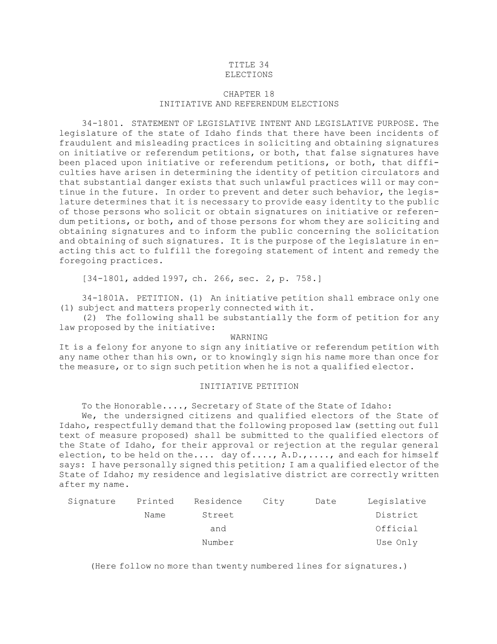 Title 34 Elections Chapter 18 Initiative and Referendum