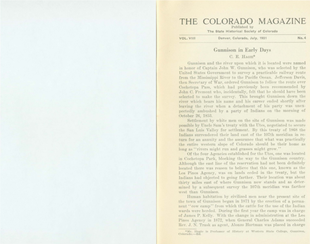 THE COLORADO MAGAZINE Published by the State Historical Society of Colorado