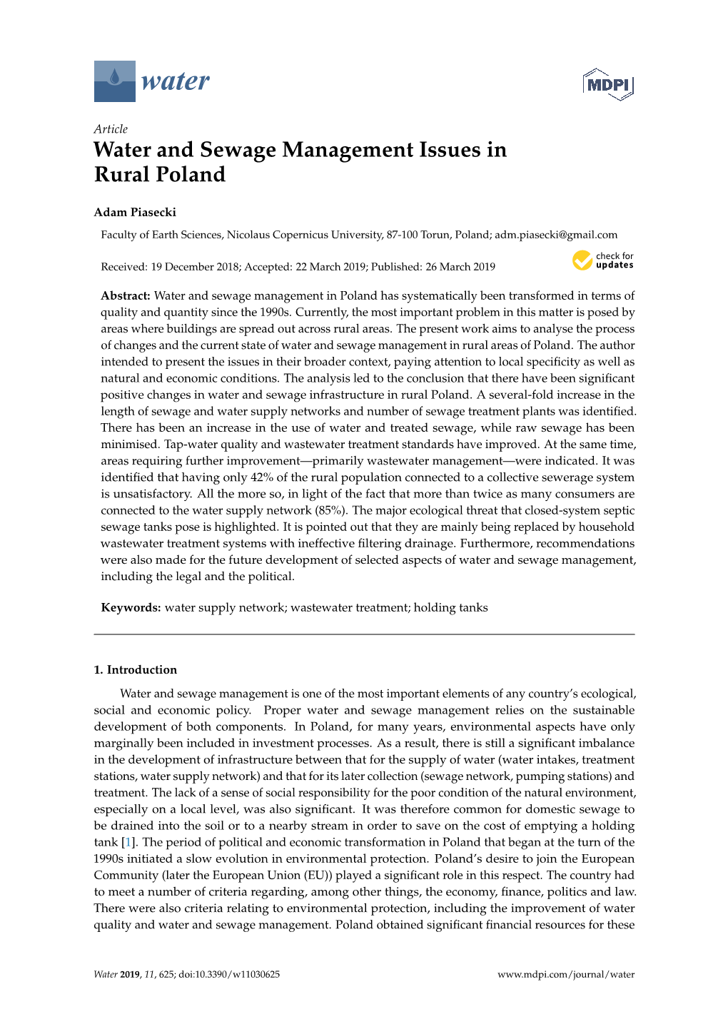 Water and Sewage Management Issues in Rural Poland