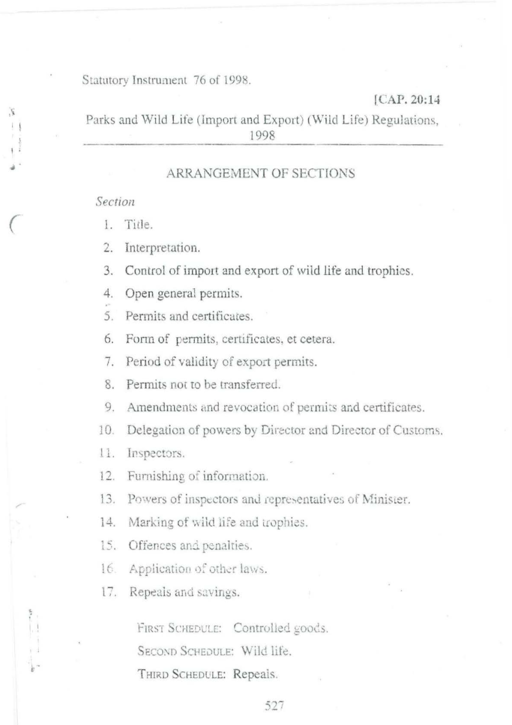 Import and Export) (\ Vild Life) Regulations, 1998 I I •