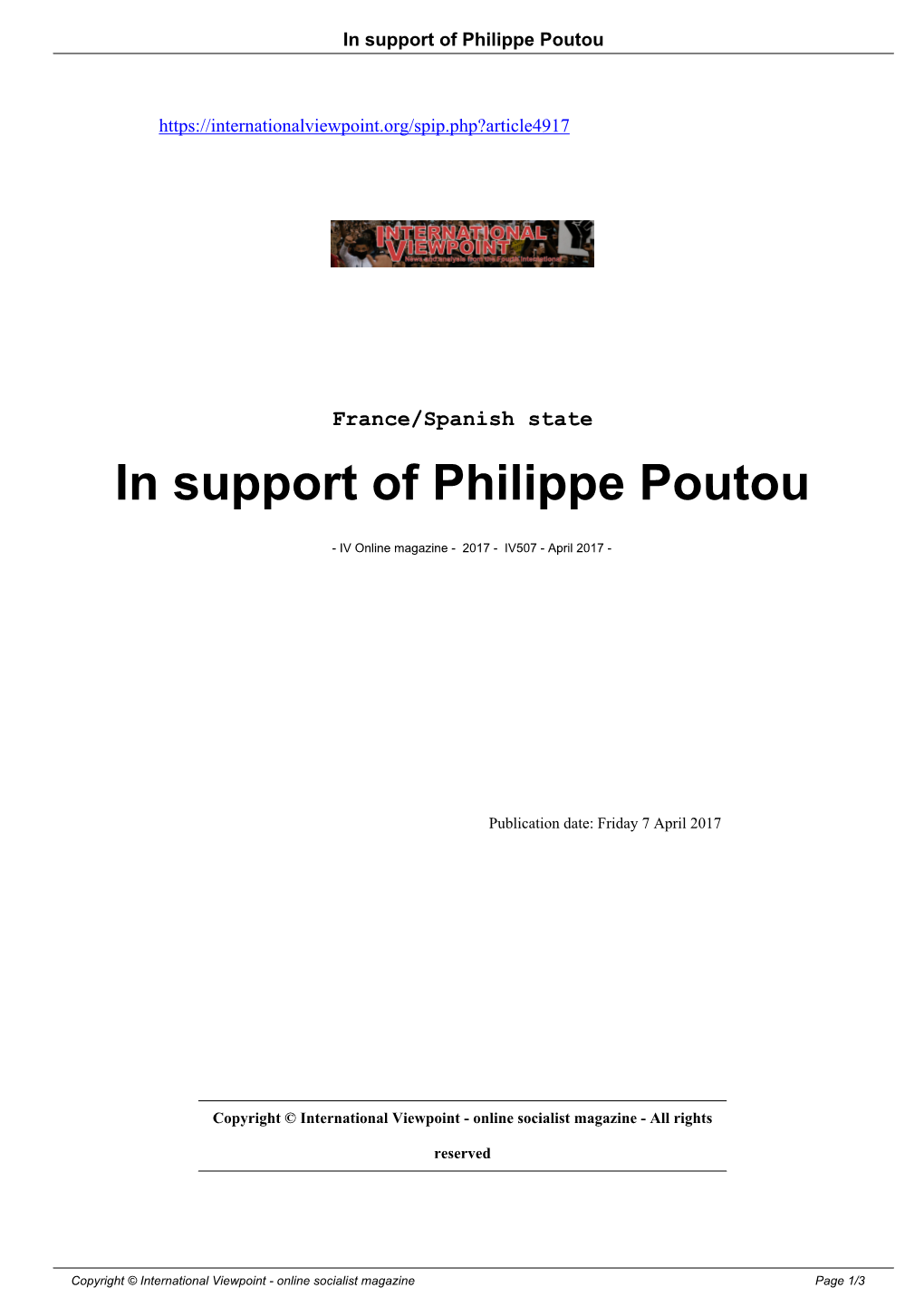 In Support of Philippe Poutou