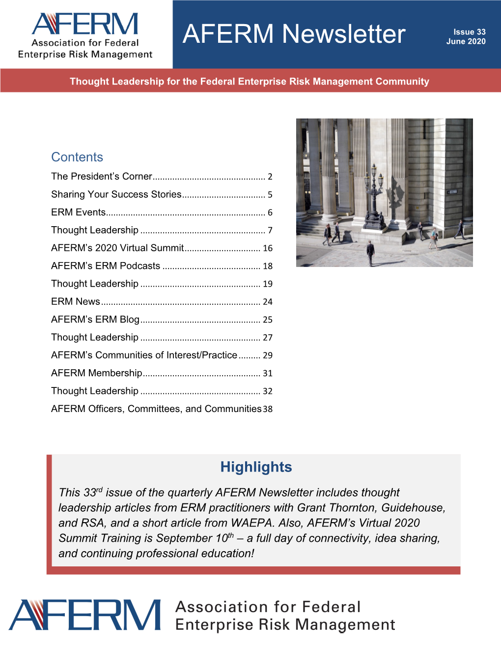 AFERM Newsletter June 2020 Thought Leadership for the Federal Enterprise Risk Management Community
