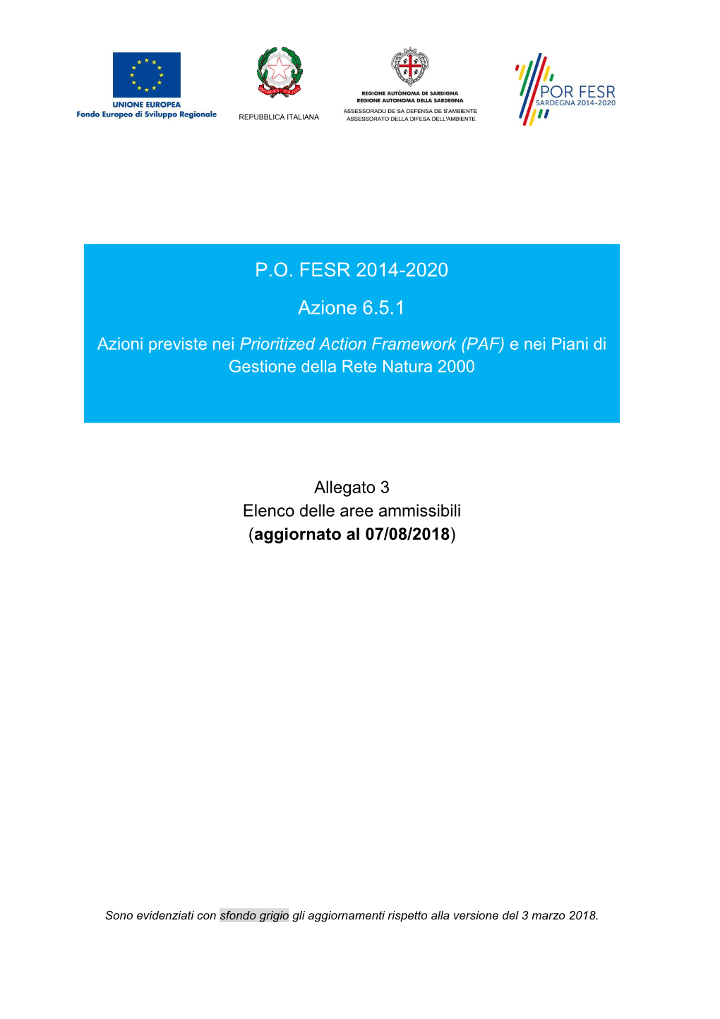 P.O. FESR 2014-2020 Azione 6.5.1