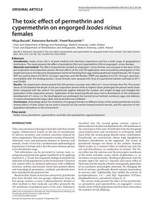 The Toxic Effect of Permethrin and Cypermethrin on Engorged Ixodes