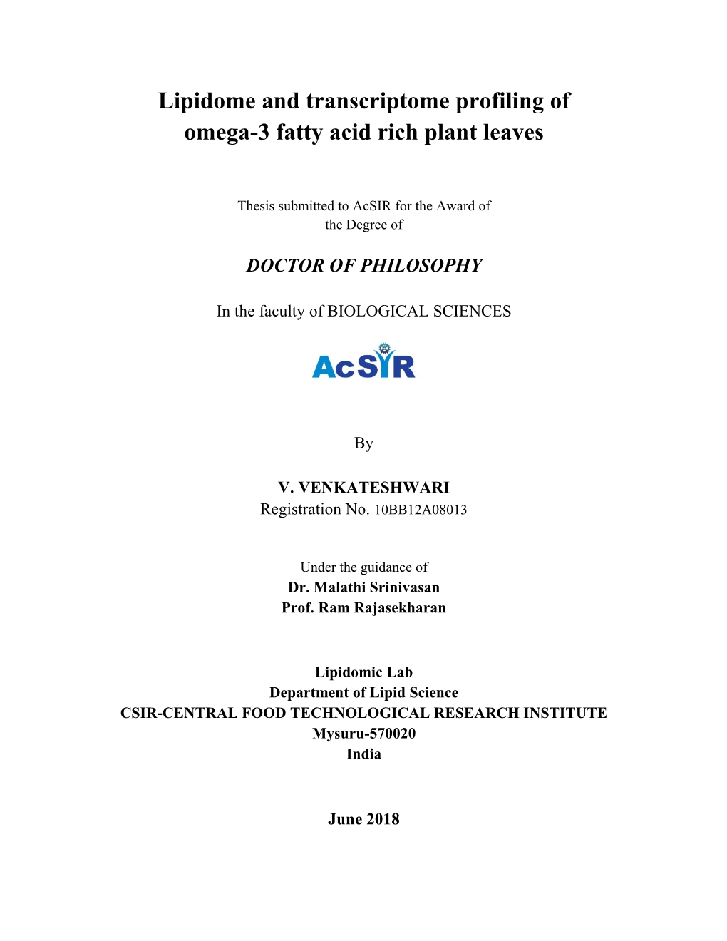 Lipidome and Transcriptome Profiling of Omega-3 Fatty Acid Rich Plant Leaves