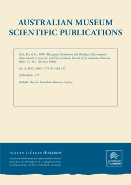 The Genera Bembicium and Risellopsis (Gastropoda: Littorinidae) in Australia and New Zealand