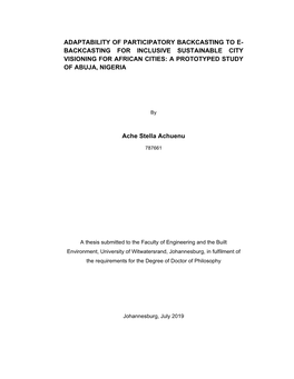 Adaptability of Participatory Backcasting to E- Backcasting for Inclusive Sustainable City Visioning for African Cities: a Prototyped Study of Abuja, Nigeria