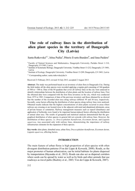 The Role of Railway Lines in the Distribution of Alien Plant Species in the Territory of Daugavpils City (Latvia)