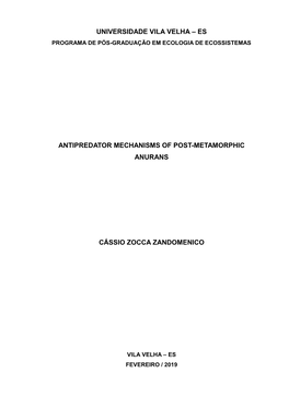 Antipredator Mechanisms of Post-Metamorphic Anurans Cássio