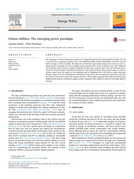 Energy Policy Citizen Utilities: the Emerging Power Paradigm