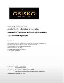 Osisko Mining Inc. Address: 155, University Avenue, Suite 1440 Toronto (Ontario) M5H 3B7