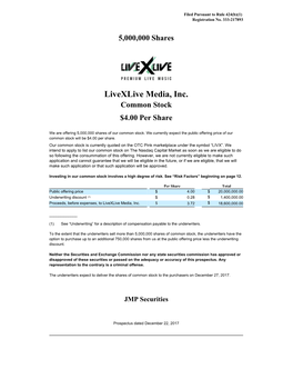 Livexlive Media, Inc. Common Stock $4.00 Per Share