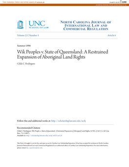 Wik Peoples V. State of Queensland: a Restrained Expansion of Aboriginal Land Rights Gilda C