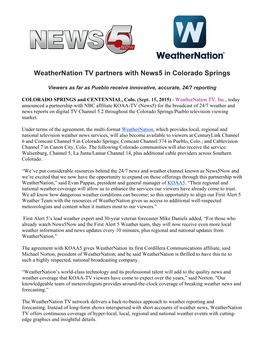 Weathernation TV Partners with News5 in Colorado Springs