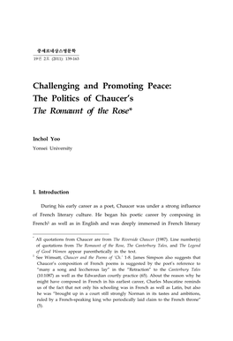 Challenging and Promoting Peace: the Politics of Chaucer's The