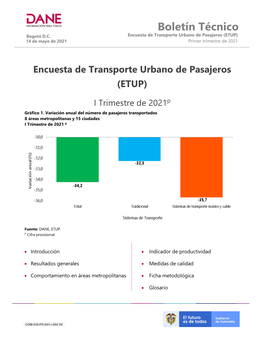 Boletín Técnico Encuesta De Transporte Urbano De Pasajeros (ETUP) Primer Trimestre De 2021