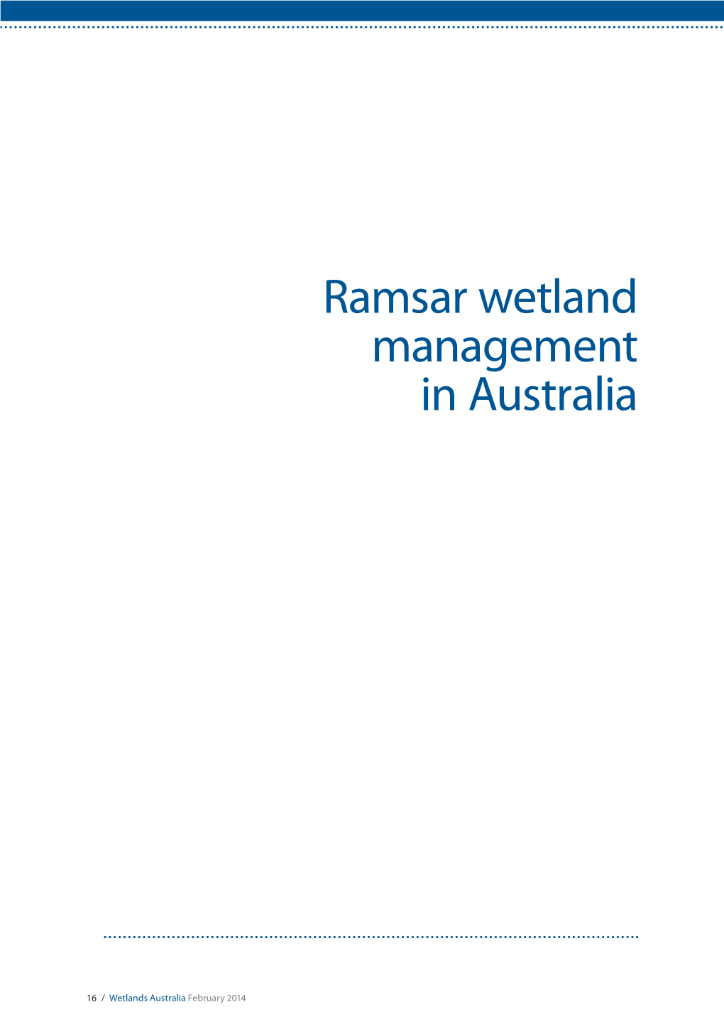 Ramsar Wetland Management in Australia