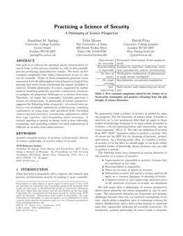 Practicing a Science of Security a Philosophy of Science Perspective