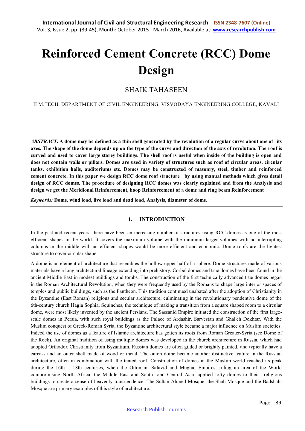 Reinforced Cement Concrete (RCC) Dome Design