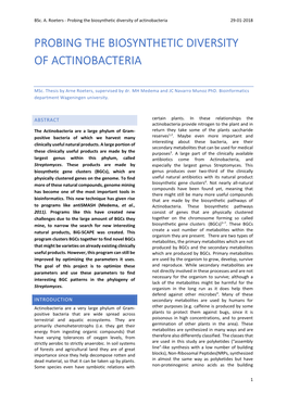 Probing the Biosynthetic Diversity of Actinobacteria 29-01-2018