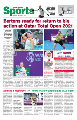 Bertens Ready for Return to Big Action at Qatar Total Open 2021 Muguruza to Take on Kudermetova in Opening Day Clash at Khalifa International Complex