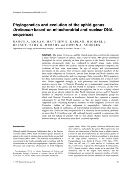 Phylogenetics and Evolution of the Aphid Genus Uroleucon Based on Mitochondrial and Nuclear DNA Sequences