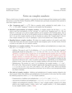 Notes on Complex Numbers