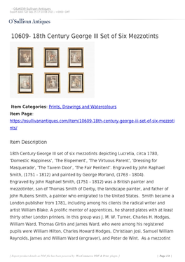 10609- 18Th Century George III Set of Six Mezzotints