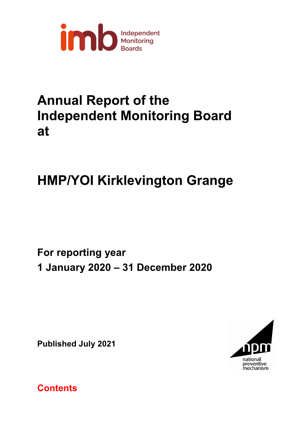 Annual Report of the Independent Monitoring Board at HMP/YOI