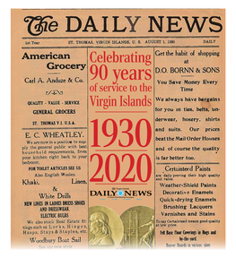 Celebrating 90 Years of Service to the Virgin Islands 1930 2020 ING T RV H E E S SINC E