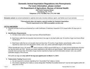 Domestic Animal Importation Regulations Into Pennsylvania