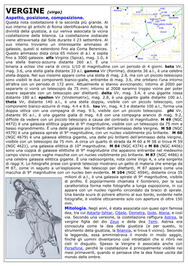 VERGINE (Virgo) Aspetto, Posizione, Composizione