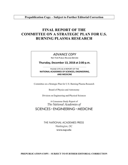 Final Report of the Committee on a Strategic Plan for U.S. Burning Plasma Research