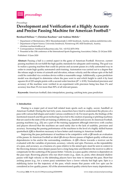 Development and Verification of a Highly Accurate and Precise Passing Machine for American Football †