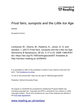 Frost Fairs, Sunspots and the Little Ice Age